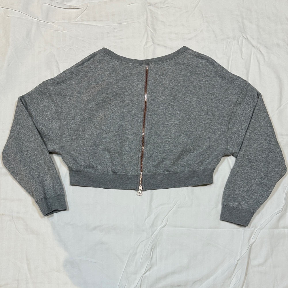 [WOMEN] Nike Air Grey Crop Top Hoodie with Logo | Zipper Back Sweatshirt S - Picture 7 of 11